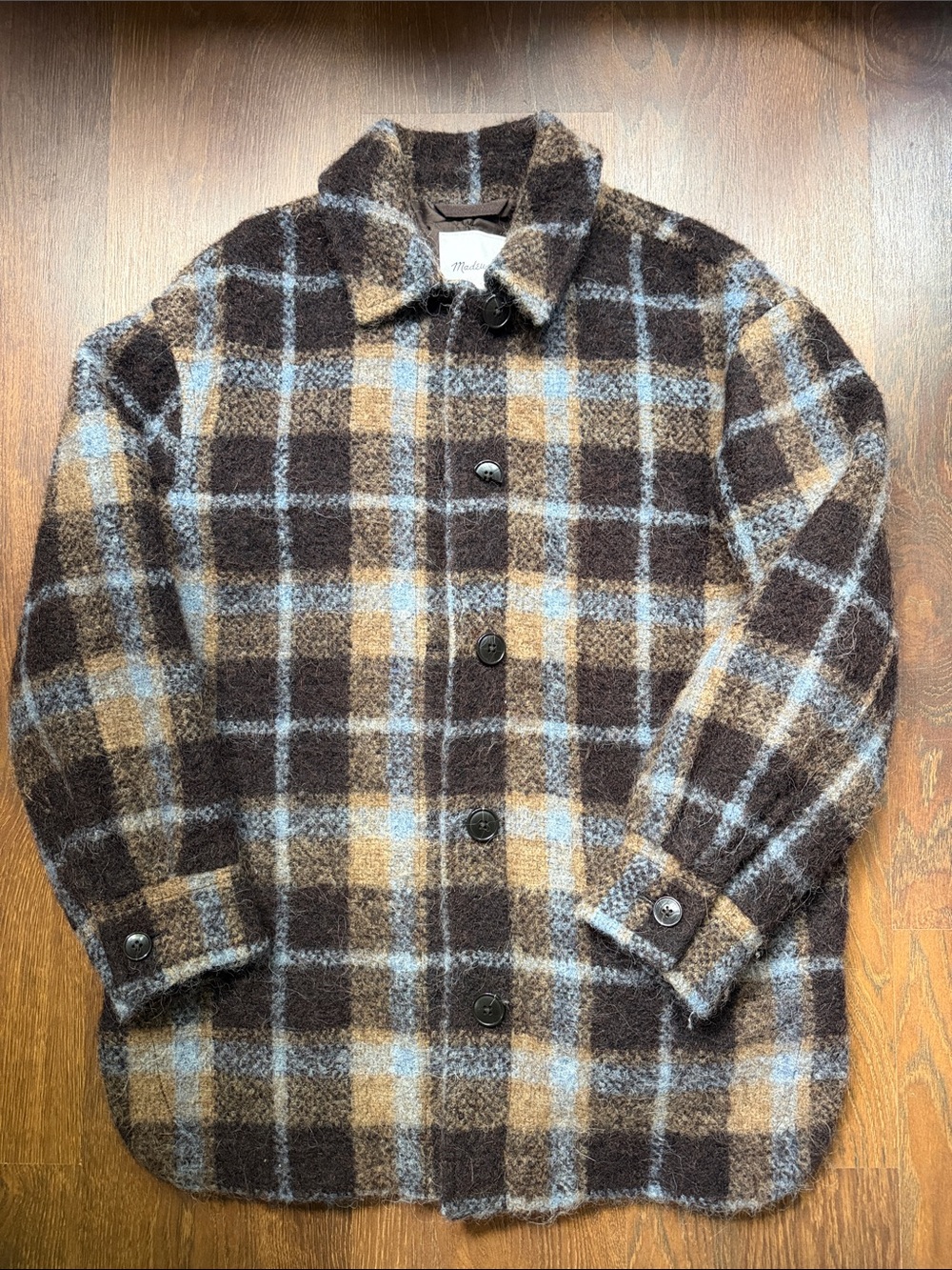 Madewell Brown, Blue & Tan Plaid Lightweight Shacket
